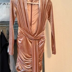 House of CB Blush Velvet Long Sleeve Dress